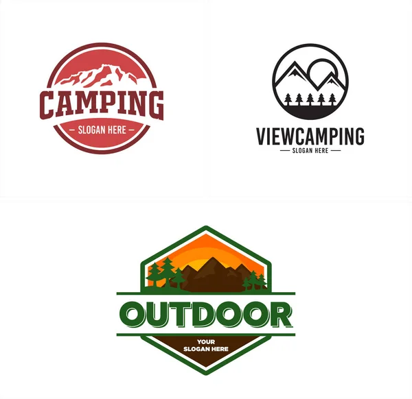 Modern camping adventure outdoor mountain forest emblem logo design