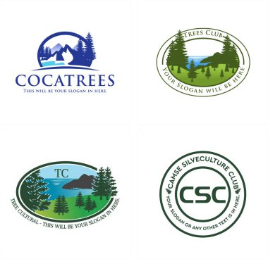 Dağ manzarası nehir ağacı logosu dizaynı.