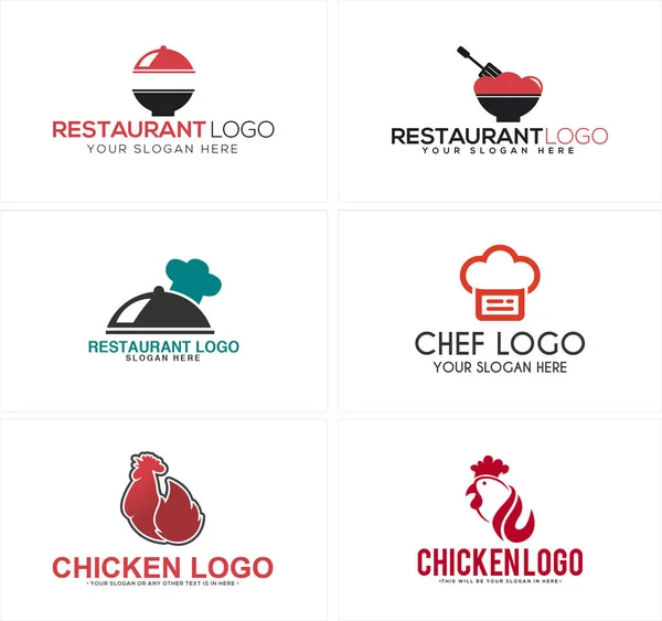 Restaurant chef poulet feu desservant couvercle logo design — Image vectorielle