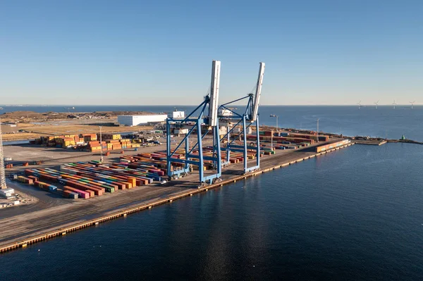 Drone View of Copenhague Malmo Container Terminal — Fotografia de Stock