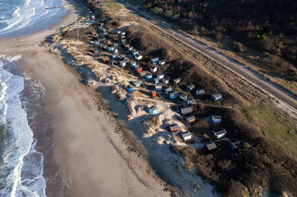Vue aérienne des cabanes de plage à la plage de Tisvildeleje — Photo