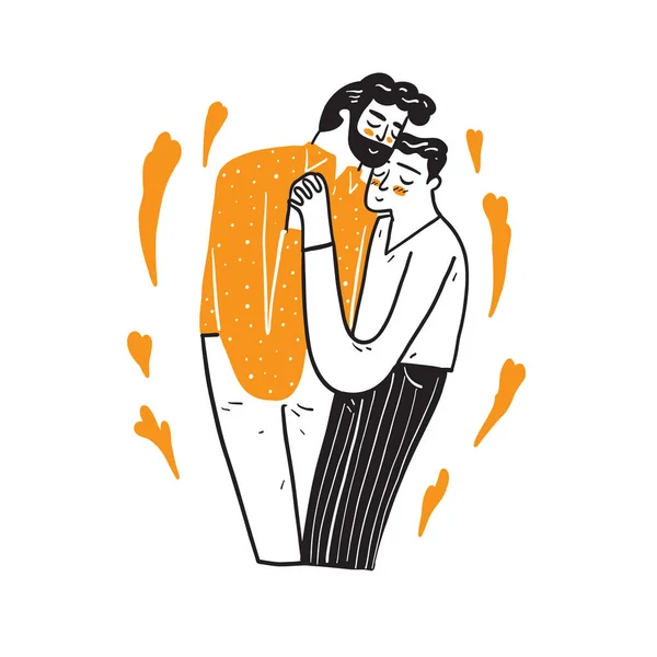 かわいい同性愛者のカップル抱擁し お互いにキス ベクトルイラスト分離 漫画のドアスタイル — ストックベクタ