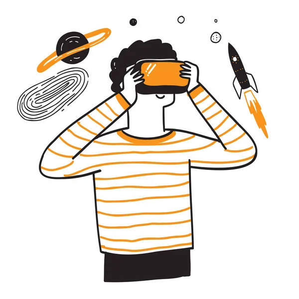 Niño Usando Gafas Experimentan Realidad Virtual Simple Divertido Como Viajar — Vector de stock