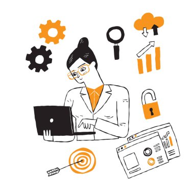 Kadınların etkinliği iyi bir günlük kullanım defterine ve beyaz arkaplandaki elemente, El Çizimi Çizim Çizimi Çizim Çizim çizim çizim çizim çizgisi sanat tarzına sahip.