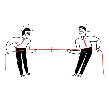 İki iş adamı arasında çatışma. Soyut kolaj. El çizimi vektör illüstrasyonu. 