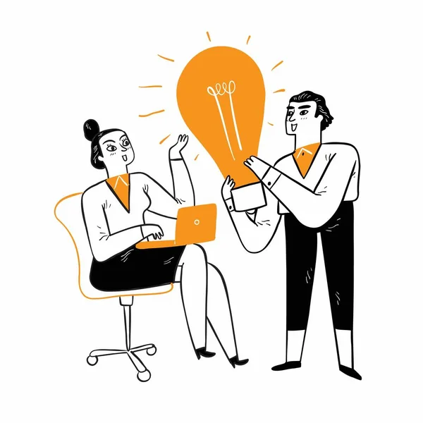 概念创业成功 思考和发展新想法 组织和推出新的创新产品 创办或创办新公司 商业灯泡想法和目标计划 — 图库矢量图片