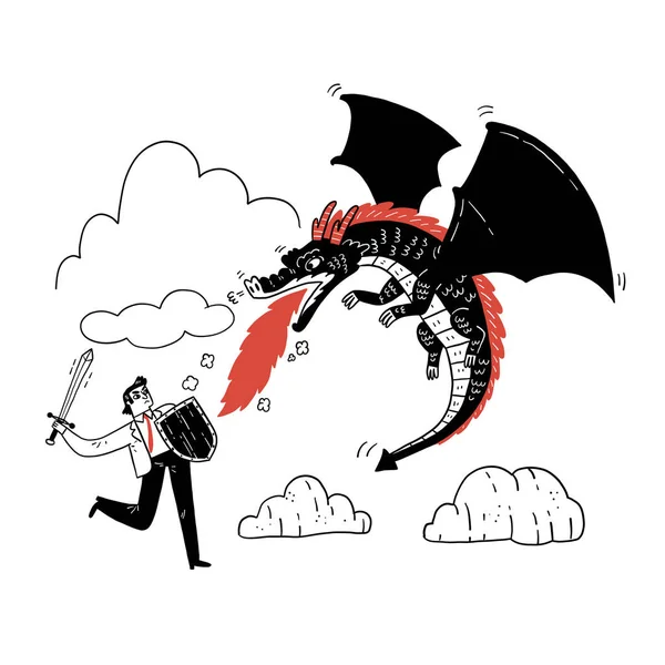 Business Concept Illustration Businessman Fighting Dragon Risk Courage Leadership Business —  Vetores de Stock