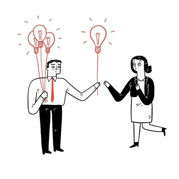 Business Concept Illustration Businessman Sharing Knowledge Another Businessmen Symbolize Light — Stok Vektör