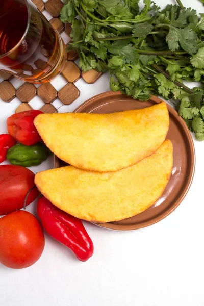 Fritish empanada stuffed with meat. Traditional food in Venezuela and Colombia