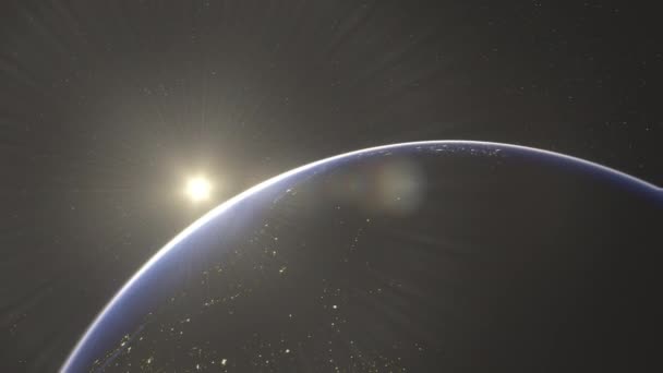 Planeta Tierra Azul Iluminado Por Sol Naciente — Vídeos de Stock