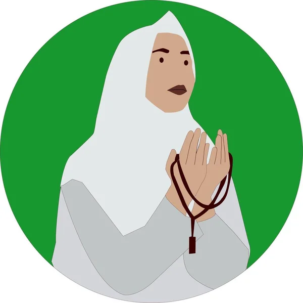 Muslim Woman Praying Vector Portrait Illustration — Stock Vector