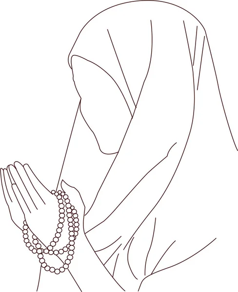 Hijab Woman Sketch Outline - Stok Vektor