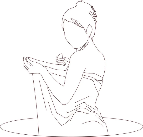 Woman Bath Sketch Outline — ストックベクタ