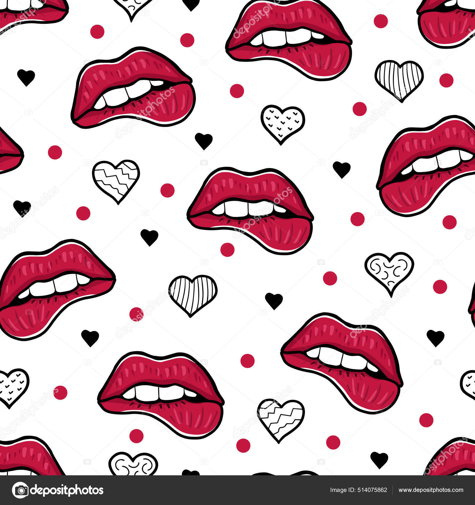 Labios Mordidos Patrón Cardíaco Sobre Fondo Blanco Ilustración Para  Impresión Ilustración de stock #514075862 de ©anna_kulik05@mail.ru, image size:1600x1700