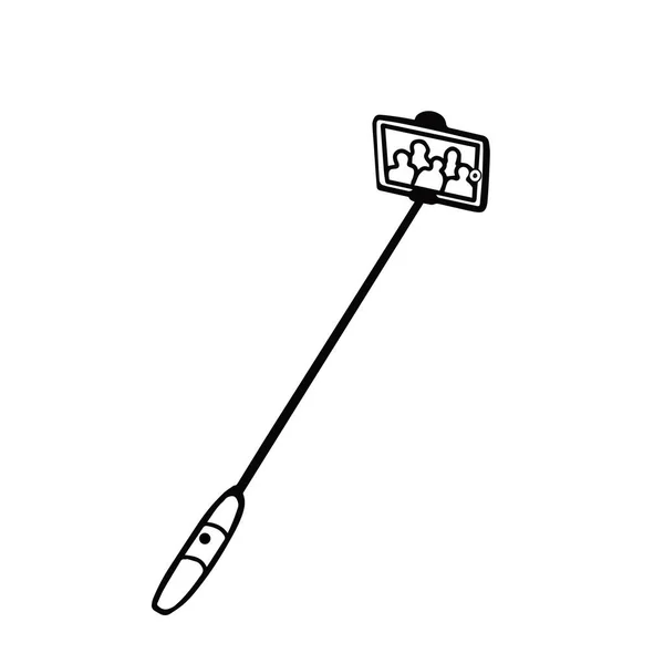 Selfie stick, οικογενειακή φωτογραφία, doodle Vector Εικονογράφηση για εκτύπωση, υπόβαθρα, καλύμματα, συσκευασία, ευχετήριες κάρτες, αφίσες, αυτοκόλλητα, ύφασμα, εποχιακός σχεδιασμός. Απομονωμένα σε λευκό φόντο. — Διανυσματικό Αρχείο