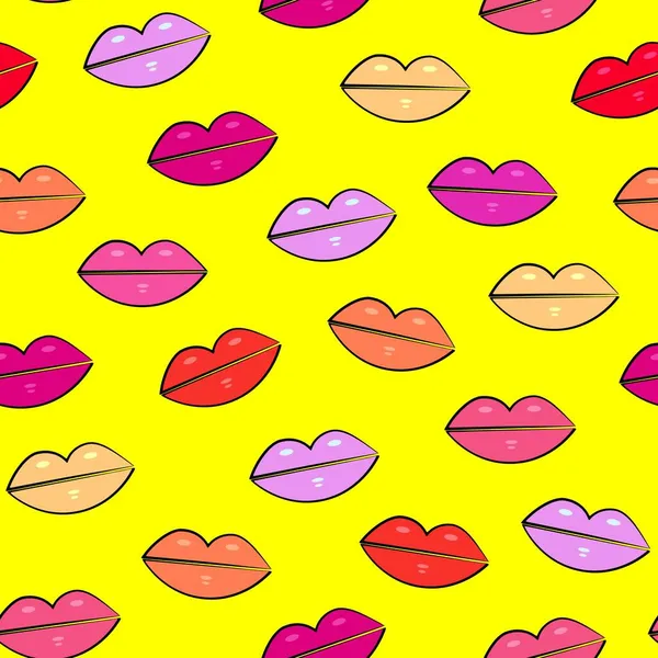 Lèvres Motif Sans Couture Sur Fond Jaune Illustration Décors Papiers — Image vectorielle