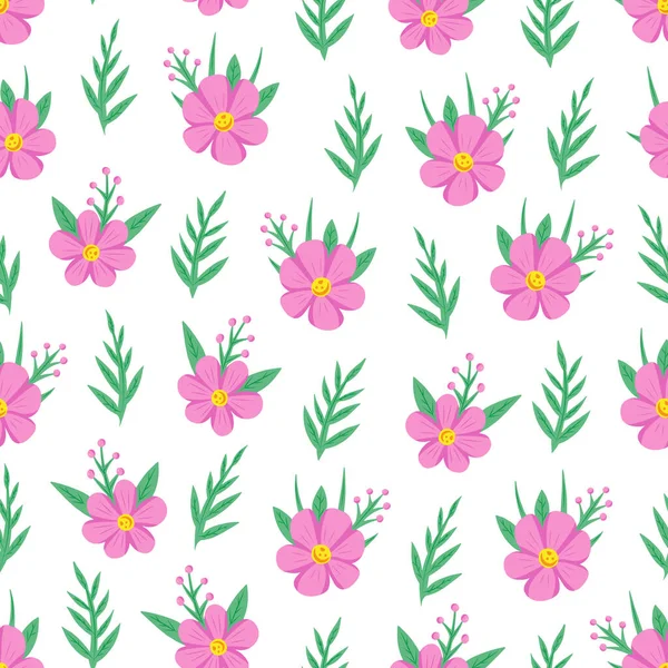 葉とピンクの花 花のシームレスなパターン カバー グリーティングカード ポスター テキスタイル 季節のデザインのためのベクトルイラスト 白地に隔離された — ストックベクタ