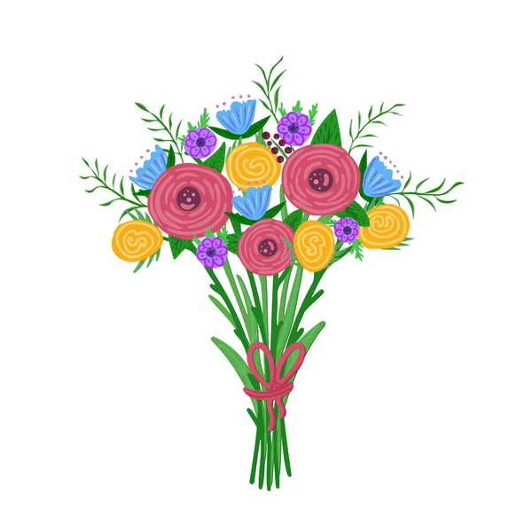 Boeket Bloemen Met Strik Vector Illustratie Voor Printen Achtergronden Omslagen — Stockvector