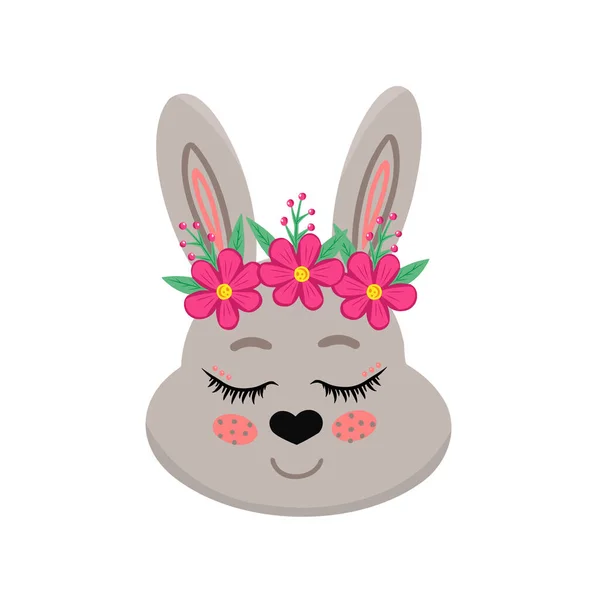 可愛いウサギの女の子花の肖像画 カバー グリーティングカード ポスター ステッカー テキスタイル 季節のデザインのためのベクトルイラスト 白地に隔離された — ストックベクタ