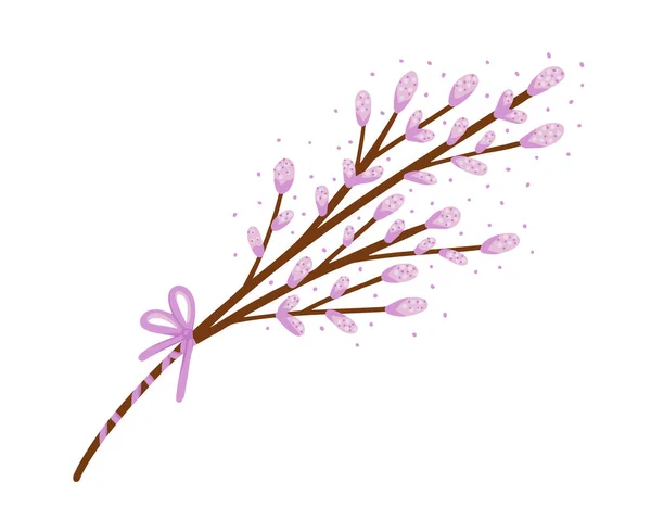 Pussy willow branch. Easter bouquet, blossom pussy willow tree. Vector Illustration for backgrounds, packaging, greeting cards, posters, textile and seasonal design. Isolated on white background. —  Vetores de Stock