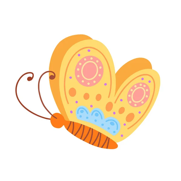 Linda mariposa, personaje de insecto. Ilustración vectorial para impresión, fondos, cubiertas, embalajes, tarjetas de felicitación, carteles, pegatinas, textiles y diseño estacional. Aislado sobre fondo blanco. — Archivo Imágenes Vectoriales