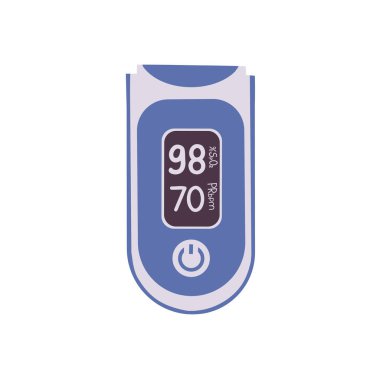 Nabız oksimetresi. Oksijen doygunluğunu ölçmek için dijital cihaz. Baskı, geçmiş, kapak, ambalaj, tebrik kartları, posterler için vektör ilüstrasyonu. Beyaz arkaplanda izole.