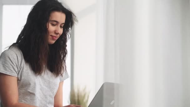 성공적 인 사업을 완수 한 여성 노트북 컴퓨터 — 비디오