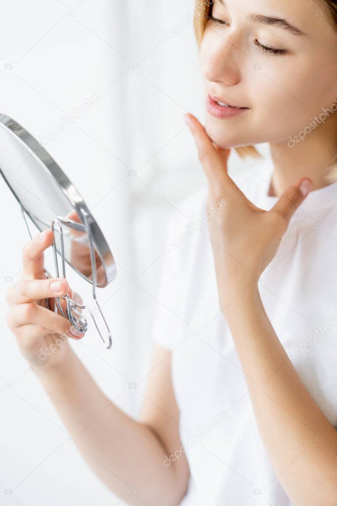 bathroom treatment skin beauty woman face mirror