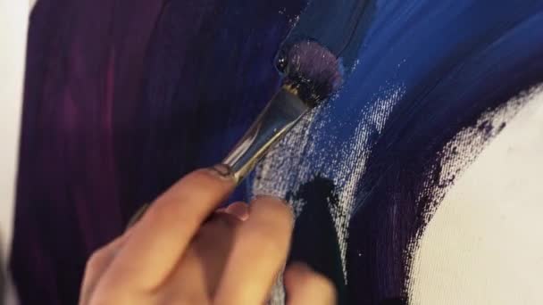 Kunst schilderkunst tekenproces hand penseel kleur — Stockvideo