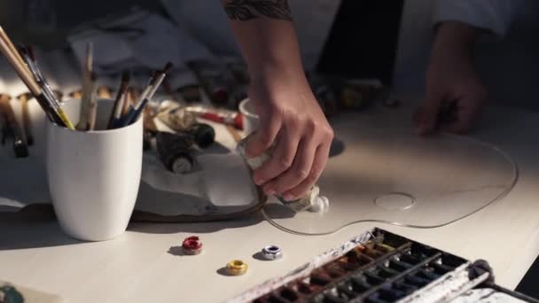 Umělecká příprava malířský proces tvůrčí studio — Stock video