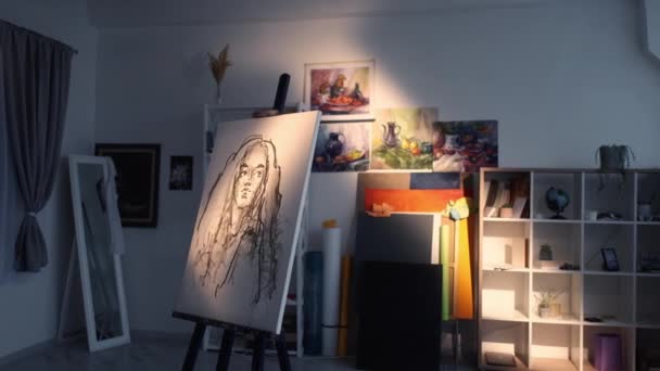 Kunststudio creatief kunstwerk schets tekening — Stockvideo