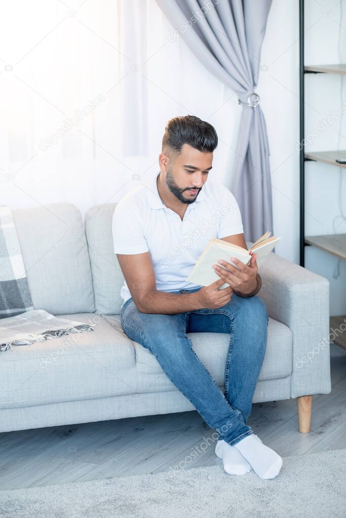 home reading relaxed man enjoying time arabian guy