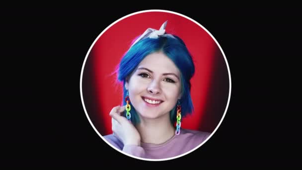 Gelukkig vrouw leven optimisme glimlachen model avatar — Stockvideo