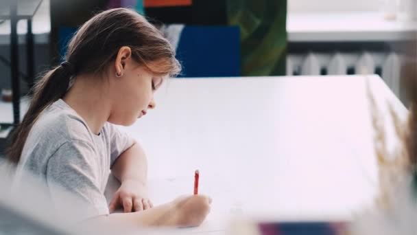 Sztuka hobby mała dziewczynka korzystających malarstwo dość — Wideo stockowe