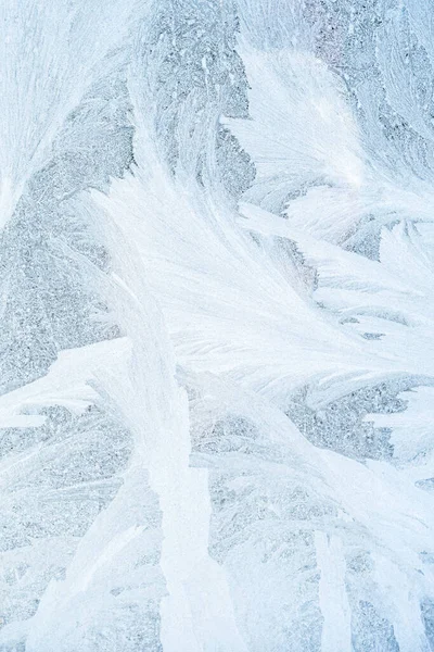 Geada padrão congelado vidro fundo rime branco — Fotografia de Stock
