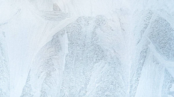 Hoar fundo gelo geada padrão branco neve vidro — Fotografia de Stock