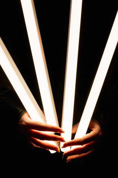 Luce tubo led illuminazione mani lampada fluorescente — Foto Stock