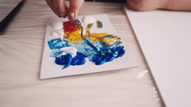 Processo de arte artista feminina escola de pintura — Vídeo de Stock
