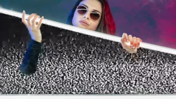 Nft art cyber people woman glitch static noise — Stock Video