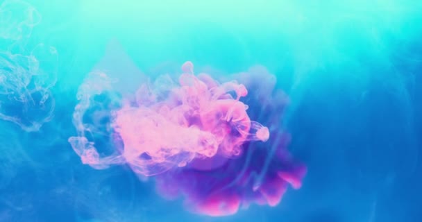 Colore esplosione vernice spruzzi d'acqua rosa nuvola blu — Video Stock