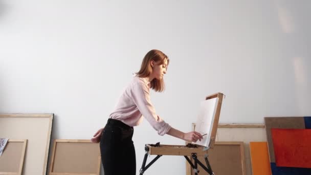 Schilderles vrouwelijke kunstenaar professionele kunst — Stockvideo