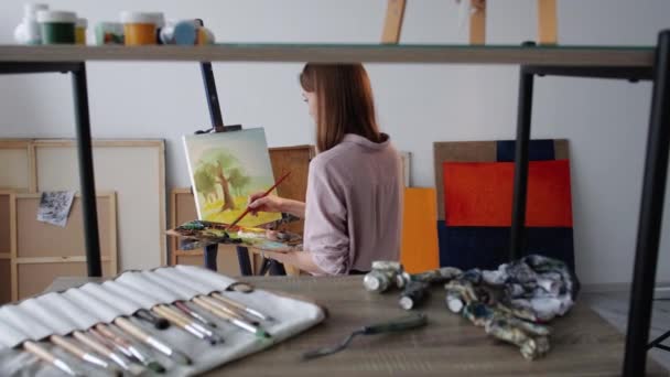 Konstverk skapande kvinnlig målare inspiration musa — Stockvideo