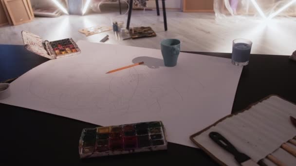 Kunststudio creatief kunstwerk schets tekening — Stockvideo