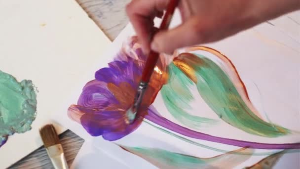 Art lesson female painter creative process — Stock Video