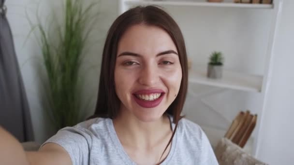 個人ブログ幸せな女性のビデオプレゼンテーション — ストック動画