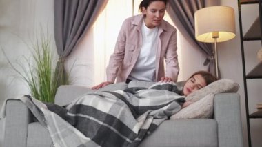 mother care sleeping daughter day rest careful