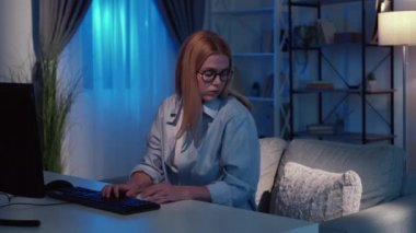 distance education exhausted woman online research