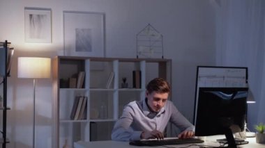 many work tired busy man online communication