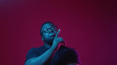 pensive man question puzzled doubtful neon light