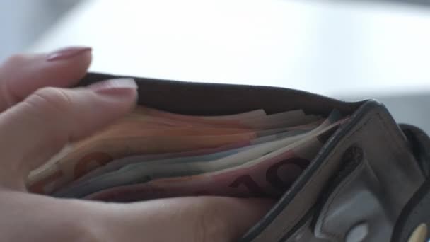 Dinheiro poupança receitas financeiras mãos carteira de caixa — Vídeo de Stock